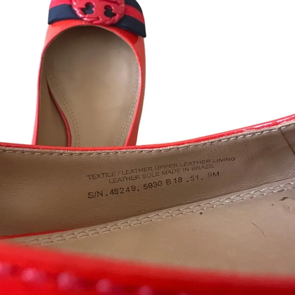 Tory Burch Maritime Ankle Wrap Ballet Flats Red Navy Patent Size 9